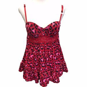 Babydoll Teddy Chemise Small Pink Red Animal Print Sweetheart Push Up Lingerie
